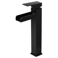 Contemporary Single Handle Waterfall Spout Bathroom Vessel Sink Faucet, Matte Bl