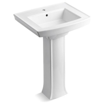 Kohler Archer Pedestal Bathroom Sink with Single Faucet Hole, White