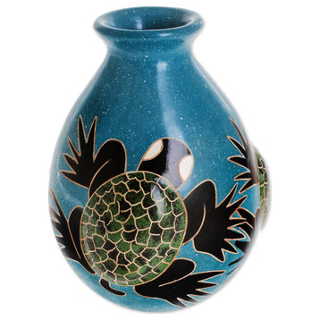 Handmade Elegant Sea Turtles Ceramic Decorative Vase