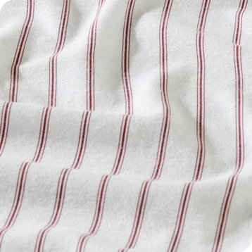 Bare Home Cotton Flannel Sheet Set, Ticking Stripe - White/Burgundy, Full