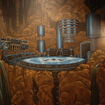 The Bat Cave Themed Mural in a stairway and lower level by Tom Taylor