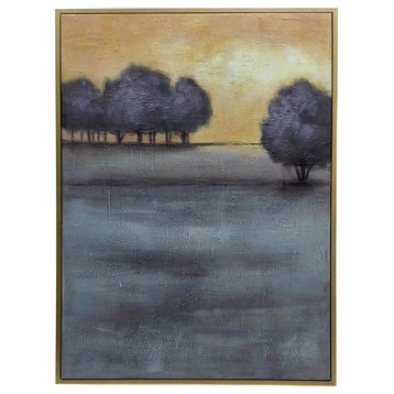 Hanging Art Painting With Trees and Gold Frame Border