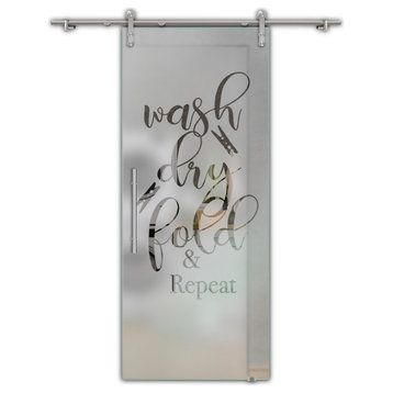 Sliding Glass Door With Elegant Engravings For Laundry Room  V1000, 26"x81", Semi-Private