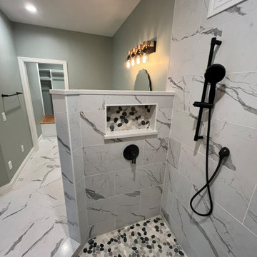 Modern Bathroom with Dual Vanities and Walk-In Shower