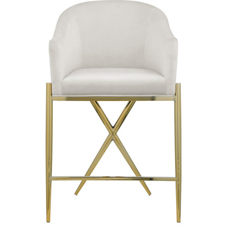Xavier Velvet Upholstered Counter Height Stool, Cream, Gold Finish