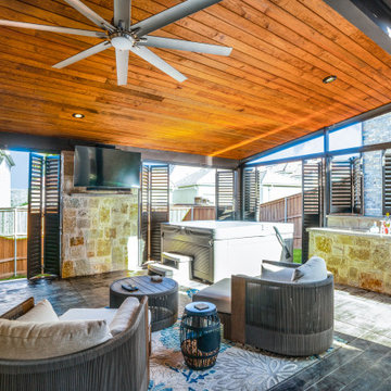 Irving, TX Custom Backyard Cabana With Stone, Wood & Metal Elements