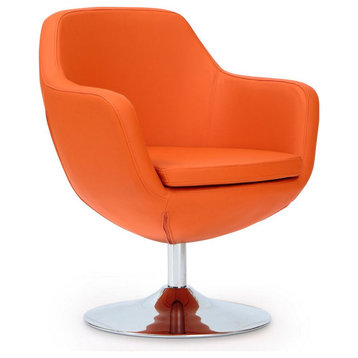 Caisson Faux Leather Swivel Accent Chair, Orange and Polished Chrome