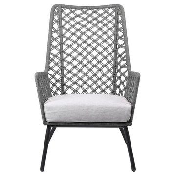 Marco Polo Indoor Outdoor Steel Lounge Chair with Grey Rope and Grey Cushion