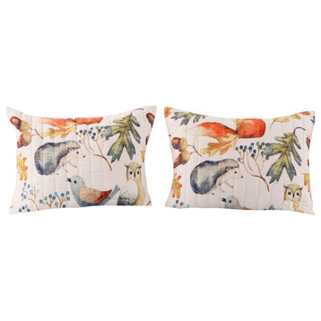 Benzara BM218820 Standard Pillow Sham with Fox and Owl Print, Multicolor
