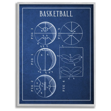 Stupell Industries Basketball Blueprint Vintage Sports Design, 11"x14", Gray
