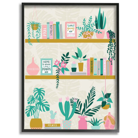 Chic Cottage Bookshelf with Tropical Plant Greenery16x20