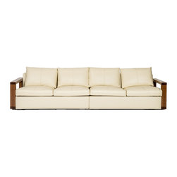 Leather Sofa with Wood Arm Rests - Sofas