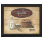 TrendyDecor4U - "Home Sweet Home" By Pam Britton, Printed Wall Art, Ready To Hang, Black Frame - "Home Sweet Home" is a 14"x 18"  black  framed art  print by Pam Britton.  This artwork features measuring spoons, a bowl, milk and a cake with a sign that reads home sweet home.  This totally American Made wall decor item features an decorative  black frame.  The framed art print has a protective, archival finish (glass is not needed) and arrives ready to hang.