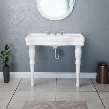 White Belle Epoque 36" Console Bathroom Sink with 2 Spindle Legs and Overflow