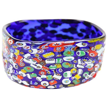 GlassOfVenice Murano Glass Millefiori Mosaic Bowl - Blue