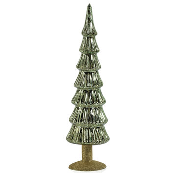 Merrigan 15.25" Light Green Glass Tree on Gold Glitter Base, Set of 2