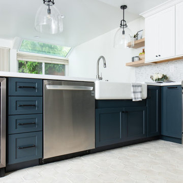 U-Shaped Kitchen Design with Terra-Cotta Tile Flooring