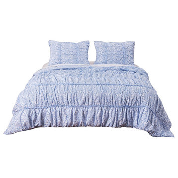 Greenland Home Fashions Helena Ruffle Comforter Set King Blue,GL-1810EMSK