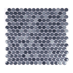 Abolos - Monet Jewels 12"x12" Penny Round Porcelain Mosaic Tile,Dark Gray, Set of 16 - Mosaic Tile