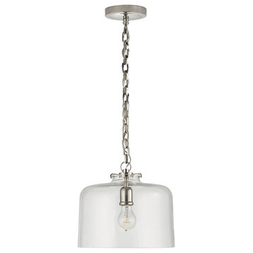 Katie Pendant, 1-Light, Dome, Polished Nickel, Clear Glass, 12"W