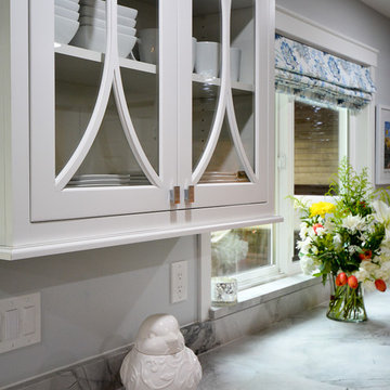 Classic White Kitchen with a Cherry Wine Bar