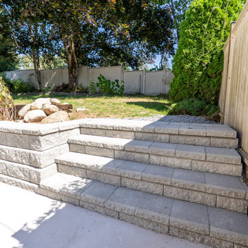 len Block Retaining Wall and Landscape Stairs – Backyard Renovation Coquitlam