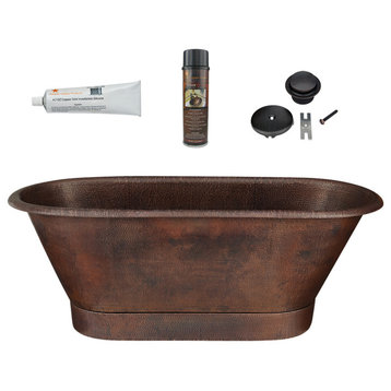 72" Hammered Copper Modern Style Bathtub & Drain Package
