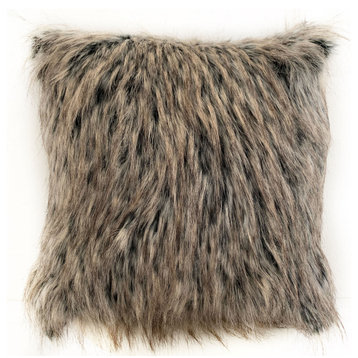 Plutus Gray Foxy Brown Gray Animal Faux Fur Luxury Throw Pillow, 18"x18"
