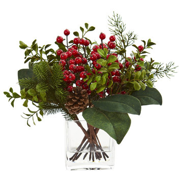 Berry, Pine and Boxwood Artificial Arrangement