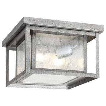 Two Light Outdoor Square Flush Mount-Weathered Pewter Finish-Incandescent