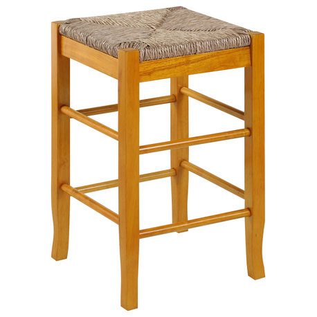 Square Rush Backless Counter Bar Stool, Oak