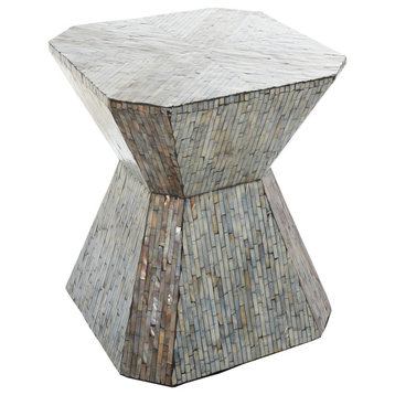 Eclectic Gray Mother Of Pearl Shell Accent Table 564059