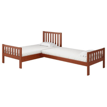Alaterre Furniture Aurora Corner L-Shaped Twin Wood Chestnut Bed Set