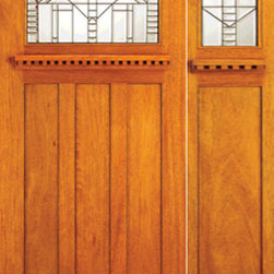 Mahogany Craftsman Style Prehung Door and Sidelite, Leaded Glass - Front Doors