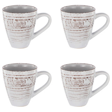 Cream Antiqued Rustic Flare Ceramic Mugs - 12oz Set of 4