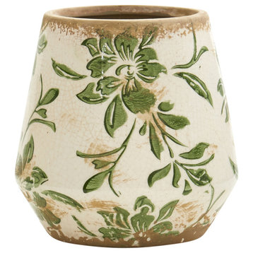 Nearly Natural 5.5" Tuscan Ceramic Green Scroll Planter