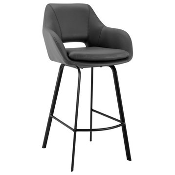 Aura Faux Leather and Metal Bar Stool, Black and Gray, Bar Height - 29-32 in.