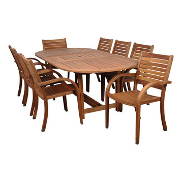 Amazonia Arizona 9-Piece Extendable Oval Outdoor Dining Set | Eucalyptus Wood