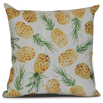 16x16", Tossed Pineapples, Geometric Print Outdoor Pillow, Gold