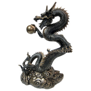Spectacular Large Gold Dragon Sculpture | White Marble Mythical 