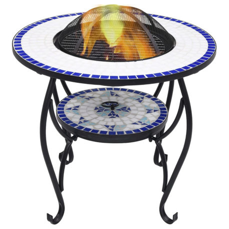 vidaXL Mosaic Fire Pit Table Blue/White 26.8" Ceramic