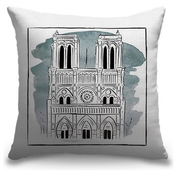 "Notre Dame - Brushstroke Buildings" Outdoor Pillow 16"x16"