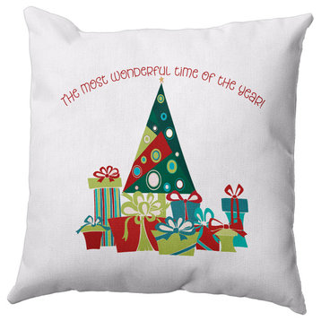 Tree and Gifts Accent Pillow, Cardinal Red, 18"x18"
