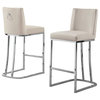 Velvet Counter Height Chairs in Beige Cream Velvet and Silver Chrome (Set of 2)