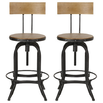 Pineview Modern Industrial Firwood Adjustable Height Swivel Barstools (Set of 2)