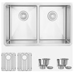 Stylish - STYLISH 28"L x 18"W Undermount Kitchen Sink Double Bowl with Grids and Strainers - 28"x 18" Undermount Double Bowl Kitchen Sink with Grids and Strainers