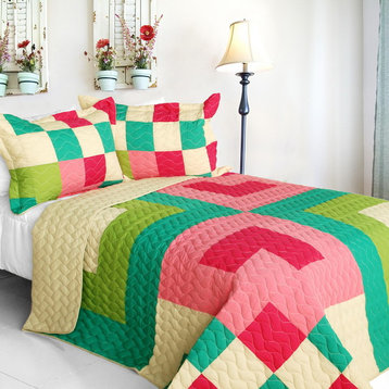 Moments 3PC Vermicelli - Quilted Patchwork Quilt Set (Full/Queen Size)