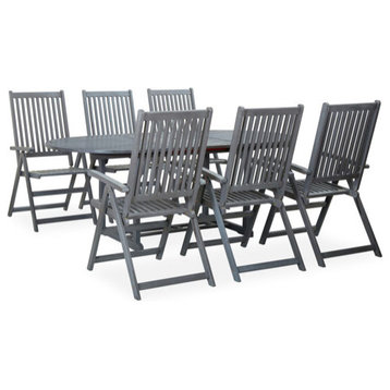 vidaXL Patio Dining Set 7 Piece Dining Table and Chairs Solid Acacia Wood Gray