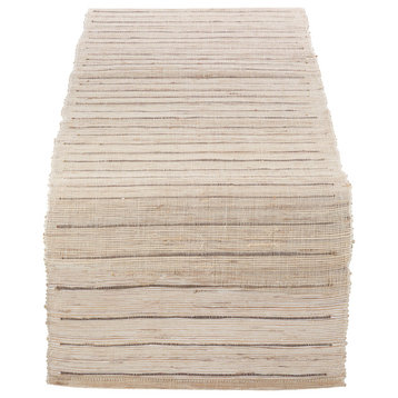 Nubby Texture Stripe Design Woven Table Runner, Natural, 14"x72"