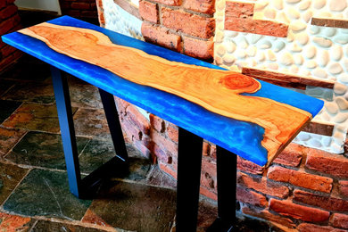 cypress pine hall table and a custom mix blue